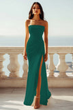 Ruched Strapless Chiffon Ivory Beach Engagement Dress with Slit