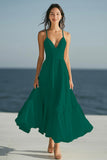 Ivory Spaghetti Straps Maxi A Line Rehearsal Dinner Dress
