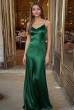 Spaghetti Straps Coffee Satin Long Formal Dress
