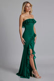 Black Off the Shoulder Ruffled Long Formal Dress with Slit