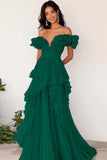 Lilac Ruffled Off the Shoulder A Line Pleated Prom Dress