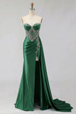 Sweetheart Mermaid Beaded Mint Green Long Prom Dress with Slit