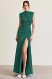 Sky Blue Ruched Sheath Formal Dress with Slit