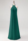 White Sheath Halter Chiffon Long Graduation Dress