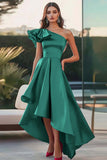 Fuchsia One Shoulder High-Low Satin A Line Formal Dress