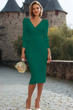 White Sheath Long Sleeve Midi Engagement Dress