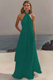 White Sheath Halter Chiffon Long Graduation Dress
