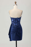 Sparkly Dark Green Strapless Corset Sequins Bodycon Cocktail Dress with Streamer