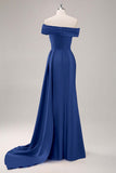 One Shoulder Pleated Champagne Sheath Satin Long Formal Dress