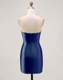 Fuchsia Strapless Beaded Bodycon Short Prom Dress with Slit