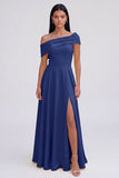 Yellow A-Line One Shoulder Maxi Dress with Slit