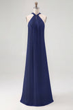White Sheath Halter Chiffon Long Graduation Dress