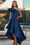 Fuchsia One Shoulder High-Low Satin A Line Formal Dress