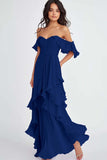 Ruffled Pleated Lilac Off the Shoulder A Line Formal Dress
