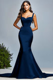 Satin Dark Green Mermaid Long Prom Dress