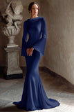Ivory Mermaid Cowl Neck Long Wedding Dress