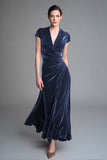 Velvet Caramel Ruched V Neck Long Holiday Party Dress