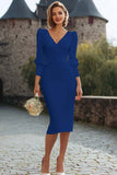 White Sheath Long Sleeve Midi Engagement Dress