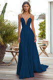 Pink A Line Pleated Long Wedding Guest Dress