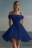 A-Line Of the Shoulder Chiffon Little White Graduation Dress