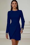 Ivory Asymmetrical Pleated Work Dress with Long Sleeves