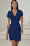 Ivory V-Neck Pleated Work Dress with Short Sleeves