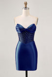Sparkly Fuchsia Corset Tight Satin Short Prom Dress