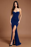 Sweetheart Black Mermaid Crepe Formal Dress with Slit