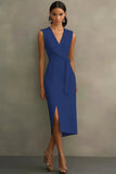 White Satin V-Neck Formal Dress with Belt