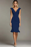 White V-Neck Bodycon Short Formal Dress