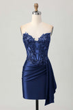 Sparkly Dark Green Strapless Corset Sequins Bodycon Cocktail Dress with Streamer