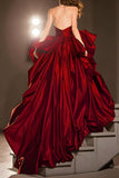A Line Sweetheart Dark Red Ruffle Pageant Dress with Slit