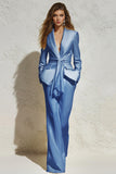 White 2 Piece Notched Lapel Ruched Business Suits with Sash