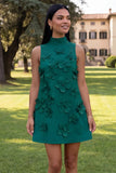 Hot Pink High Neck A-Line Homecoming Dress with 3D Flowers