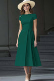 Daffodil A Line Boat Neck Vintage Satin Long Work Dress