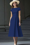 Daffodil A Line Boat Neck Vintage Satin Long Work Dress