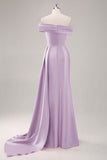 One Shoulder Pleated Champagne Sheath Satin Long Formal Dress