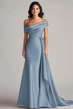 One Shoulder Pleated Champagne Sheath Long Formal Dress