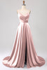 Load image into Gallery viewer, Dusty Rose A Line Spaghetti Straps Satin Prom Dress with Slit