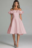 White Off The Shoulder A Line Wedding Dress With Ruffles