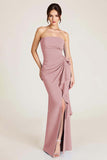 Sky Blue Mermaid Ruched Wedding Guest Dress With Slit
