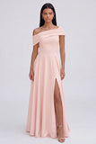 Yellow A-Line One Shoulder Maxi Dress with Slit