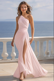 Ivory One Shoulder Ruched Maxi Beach Engagement Dress with Slit