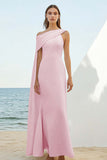 White Sheath One Shoulder Cape Long Graduation Dress