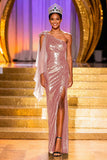 Sparkly Dark Green Sequin Mermaid One Shoulder Long Pageant Dress with Slit