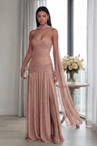 Dusty Sage Strapless A Line Pleated Long Formal Dress with Slit