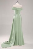 One Shoulder Pleated Champagne Sheath Satin Long Formal Dress