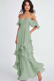 Ruffled Pleated Lilac Off the Shoulder A Line Formal Dress