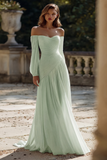 Off The Shoulder Ivory Ruched A Line Wedding Dress