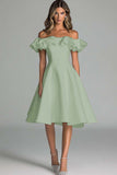 White Off The Shoulder A Line Wedding Dress With Ruffles